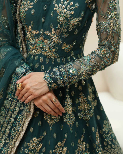 Luxor | Green Net Embroidered Hand Embellished Lehenga