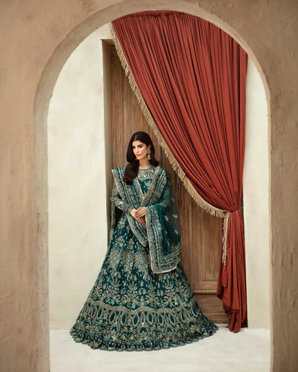 Luxor | Green Net Embroidered Hand Embellished Lehenga