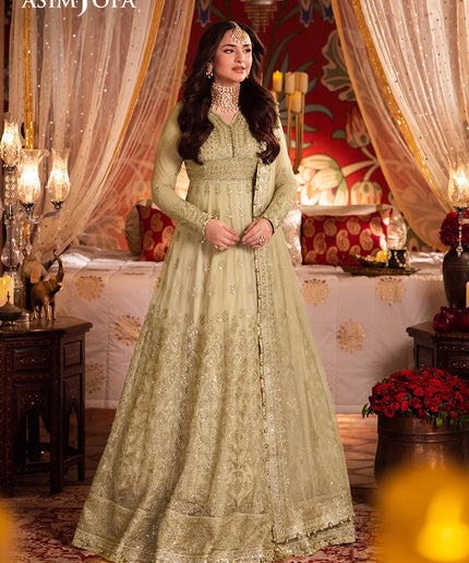 Asim Jofa | Cream Embroidered Embellished Net Dress