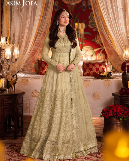 Asim Jofa | Cream Embroidered Embellished Net Dress