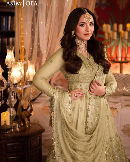 Asim Jofa | Cream Embroidered Embellished Net Dress