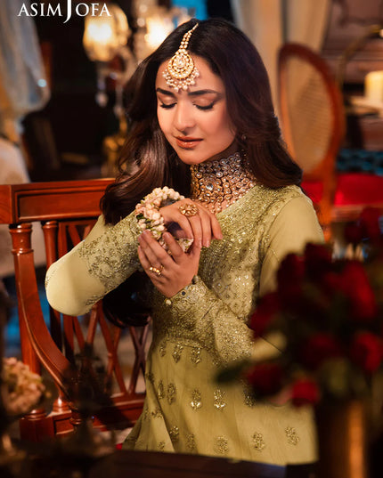 Asim Jofa | Cream Embroidered Embellished Net Dress