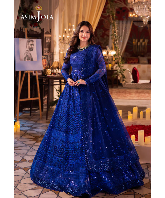 Asim Jofa | Blue Embroidered Embellished Chiffon Gown