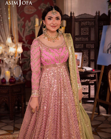 Asim Jofa | Pink Embroidered Embellished Chiffon Gown