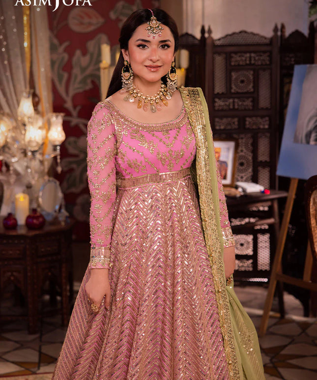Asim Jofa | Pink Embroidered Embellished Chiffon Gown