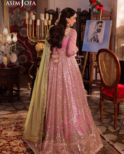 Asim Jofa | Pink Embroidered Embellished Chiffon Gown