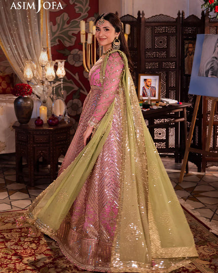 Asim Jofa | Pink Embroidered Embellished Chiffon Gown