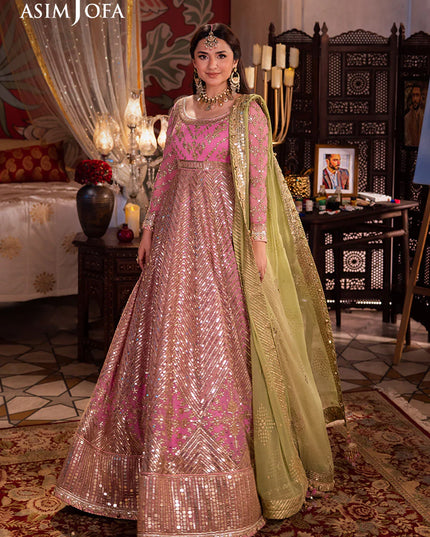 Asim Jofa | Pink Embroidered Embellished Chiffon Gown