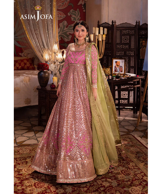 Asim Jofa | Pink Embroidered Embellished Chiffon Gown