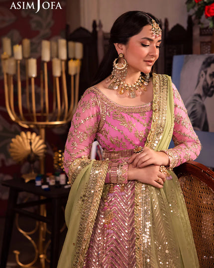 Asim Jofa | Pink Embroidered Embellished Chiffon Gown