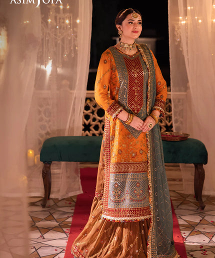 Asim Jofa | Orange Embroidered Embellished Chiffon Sharara