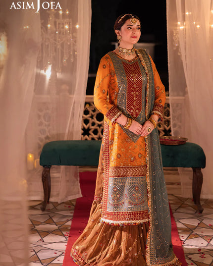 Asim Jofa | Orange Embroidered Embellished Chiffon Sharara