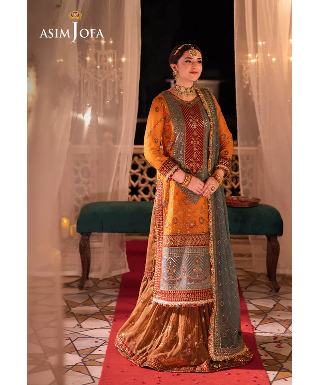 Asim Jofa | Orange Embroidered Embellished Chiffon Sharara
