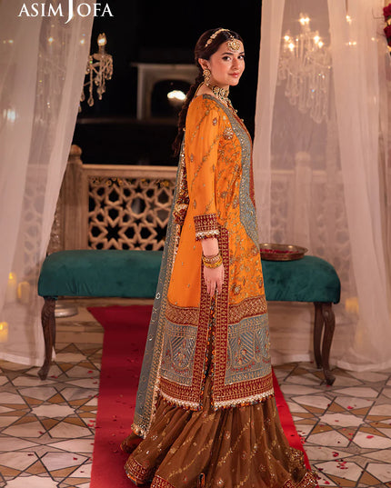 Asim Jofa | Orange Embroidered Embellished Chiffon Sharara