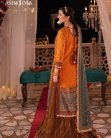 Asim Jofa | Orange Embroidered Embellished Chiffon Sharara