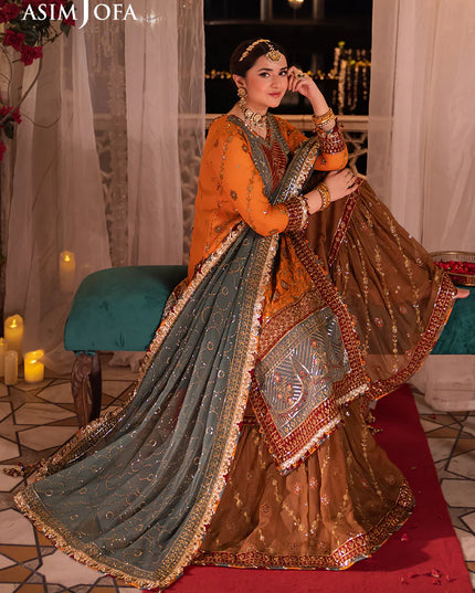 Asim Jofa | Orange Embroidered Embellished Chiffon Sharara