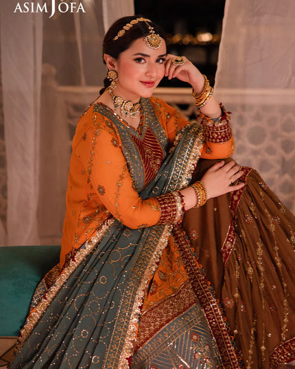Asim Jofa | Orange Embroidered Embellished Chiffon Sharara