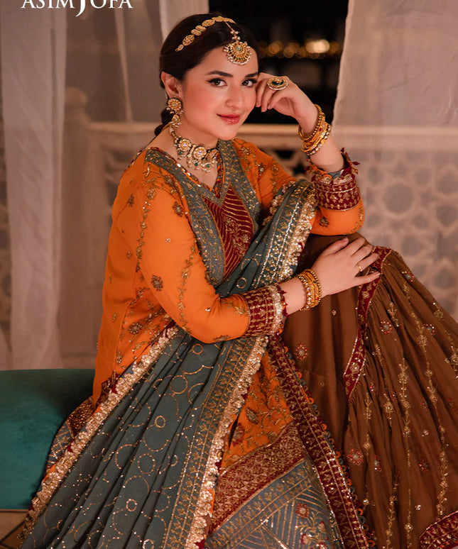 Asim Jofa | Orange Embroidered Embellished Chiffon Sharara