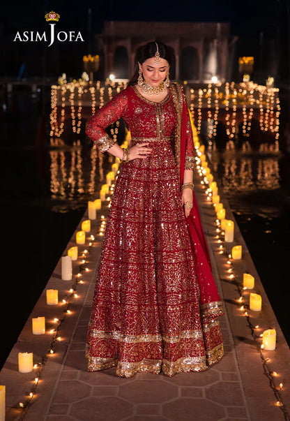 Asim Jofa | Red Embroidered Embellished Chiffon Gown