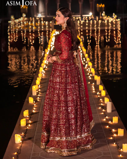 Asim Jofa | Red Embroidered Embellished Chiffon Gown