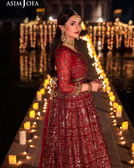 Asim Jofa | Red Embroidered Embellished Chiffon Gown