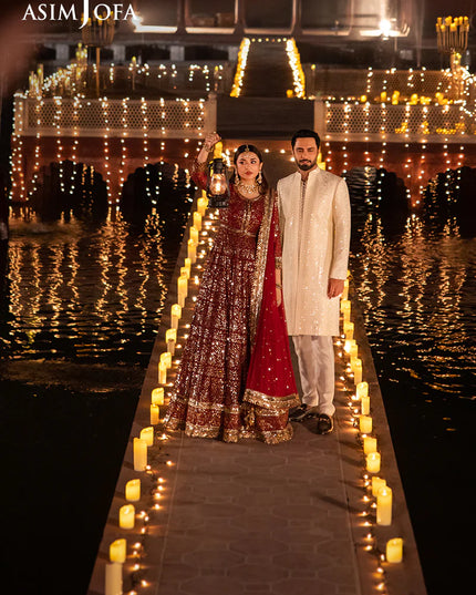 Asim Jofa | Red Embroidered Embellished Chiffon Gown
