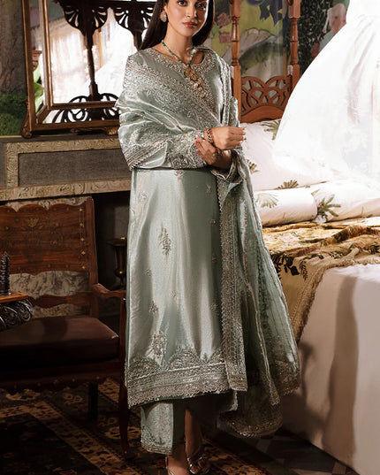 Mushq | Sea Green Festive Embellished Silk Suit