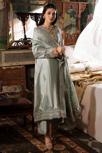 Mushq | Sea Green Festive Embellished Silk Suit
