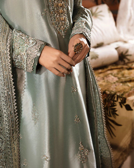 Mushq | Sea Green Festive Embellished Silk Suit