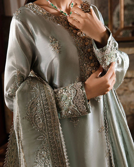 Mushq | Sea Green Festive Embellished Silk Suit