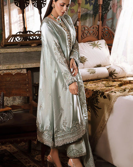 Mushq | Sea Green Festive Embellished Silk Suit