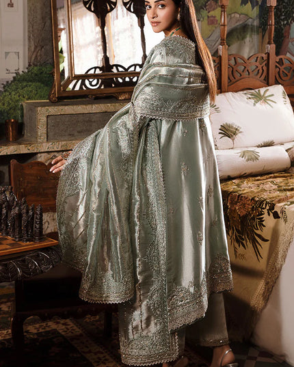 Mushq | Sea Green Festive Embellished Silk Suit