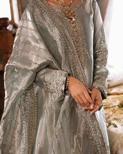Mushq | Sea Green Festive Embellished Silk Suit