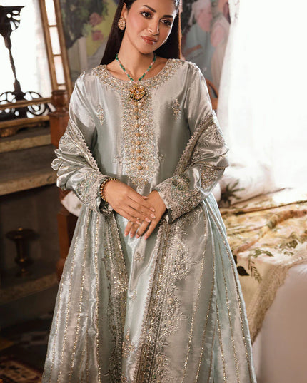 Mushq | Sea Green Festive Embellished Silk Suit