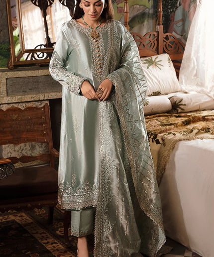 Mushq | Sea Green Festive Embellished Silk Suit
