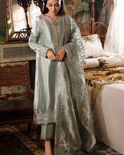 Mushq | Sea Green Festive Embellished Silk Suit