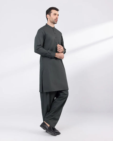 2 Piece | Dark Grey Cotton Jacquard Kurta Shalwar