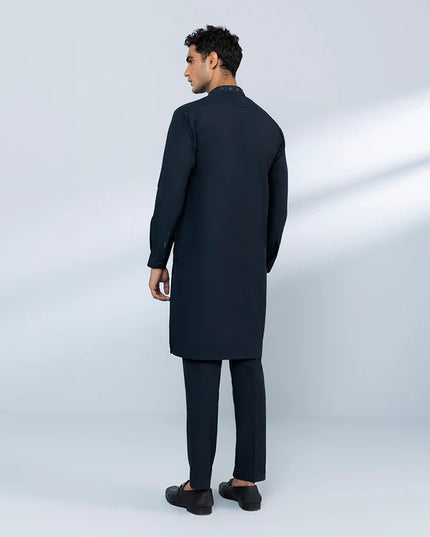 2 Piece | Navy Embroidered Wash and Wear Kurta Trouser