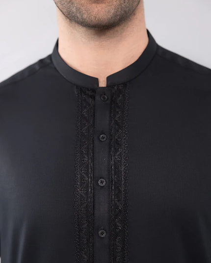 2 Piece | Black Embroidered Cotton Kurta Shalwar