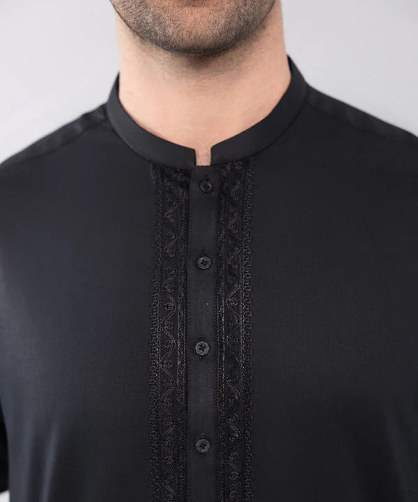 2 Piece | Black Embroidered Cotton Kurta Shalwar