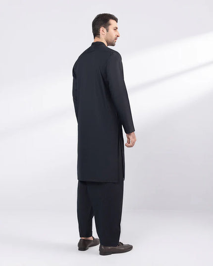 2 Piece | Black Embroidered Cotton Kurta Shalwar