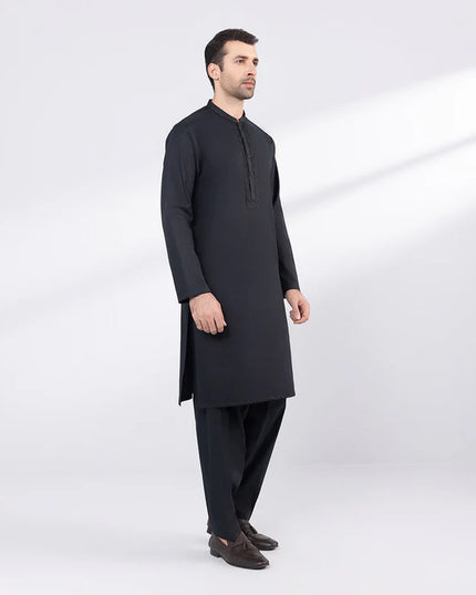 2 Piece | Black Embroidered Cotton Kurta Shalwar
