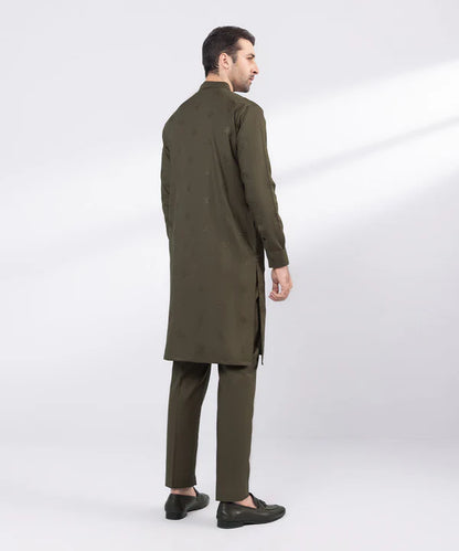 2 Piece | Olive Embroidered Cotton Kurta Trouser