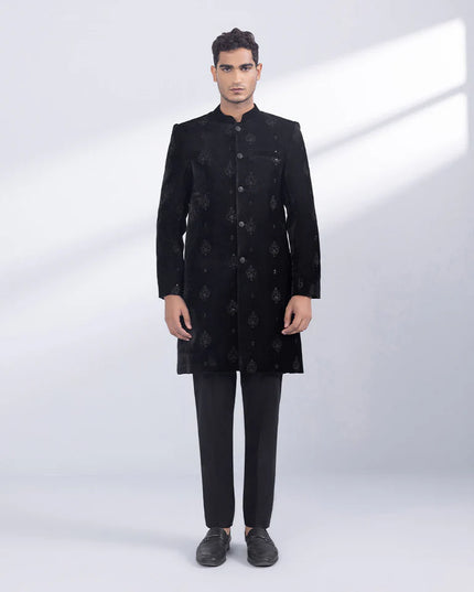 Sherwani | Black Velvet Embroidered Luxury Sherwani