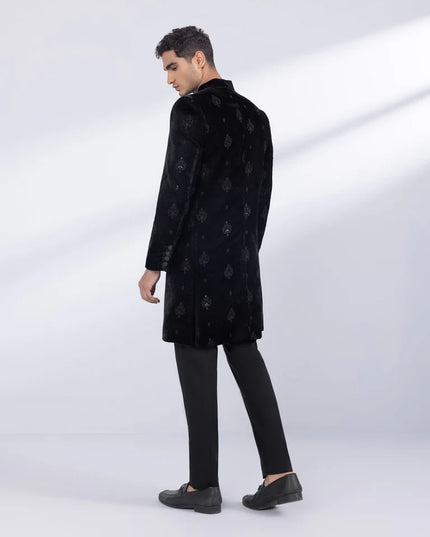 Sherwani | Black Velvet Embroidered Luxury Sherwani