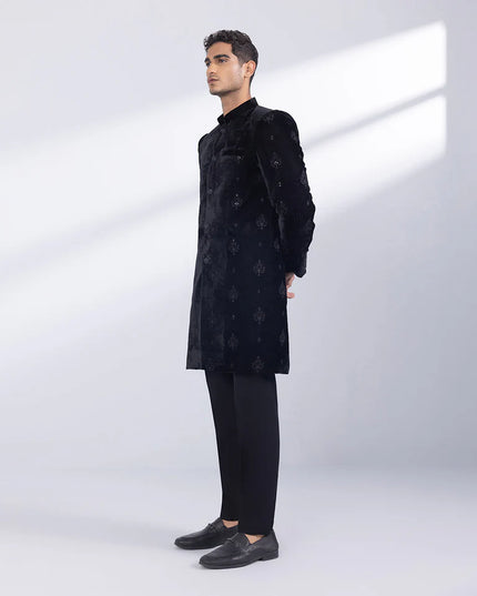 Sherwani | Black Velvet Embroidered Luxury Sherwani
