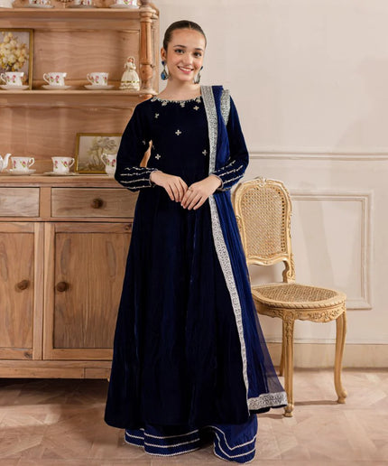 Maha | Girls Royal Blue Velvet Dress
