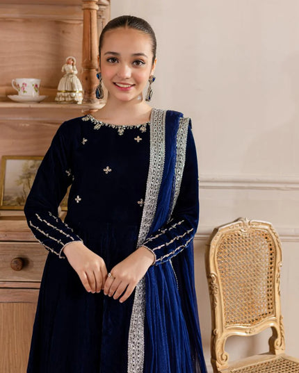 Maha | Girls Royal Blue Velvet Dress