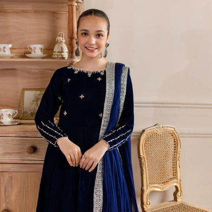 Maha | Girls Royal Blue Velvet Dress