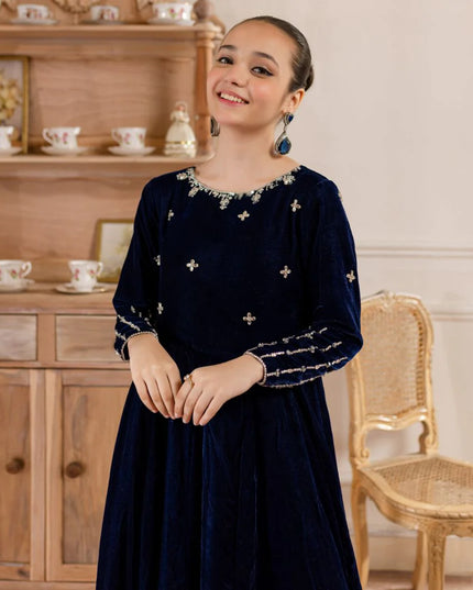 Maha | Girls Royal Blue Velvet Dress
